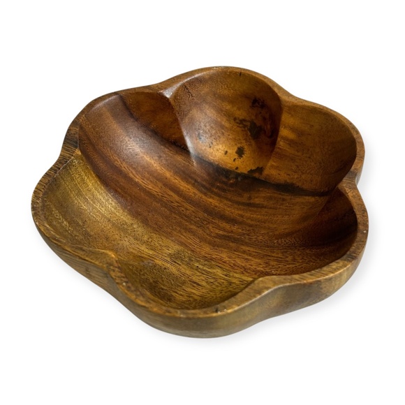 MCM Scallop Edge Hand Carved Wood Bowl - Picture 1 of 6